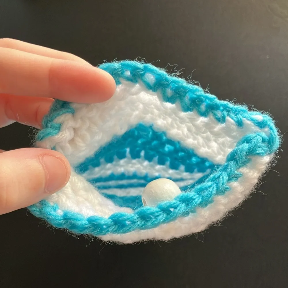 Handmade Crochet Cell Phone Holder Pouch Eyeglass Case Blue White Striped Yarn